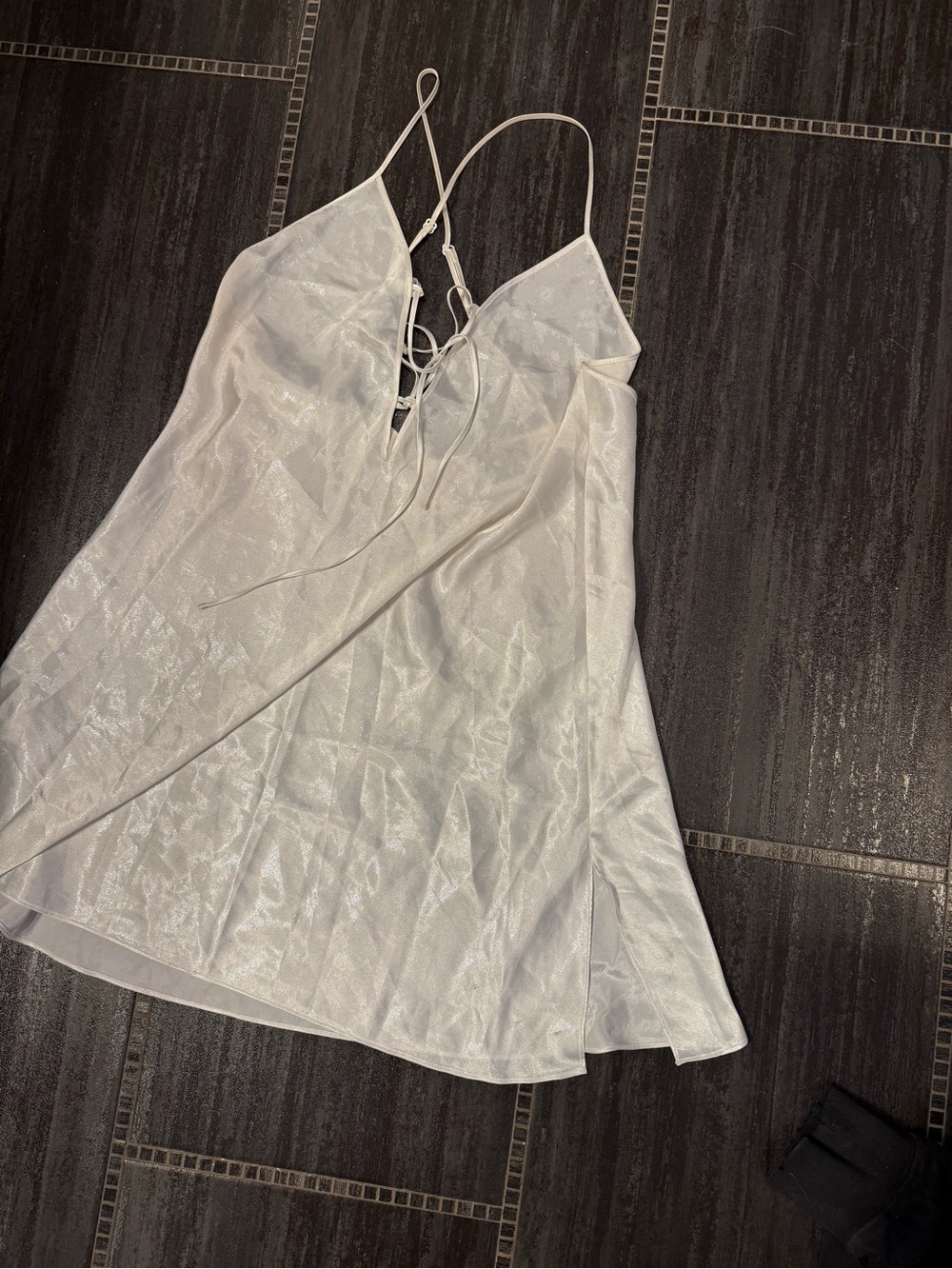 Jessica White Satin Lace-Up Chemise